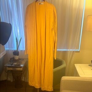 Free People Beach Size Medium Mustard Yellow Long Open Cardigan